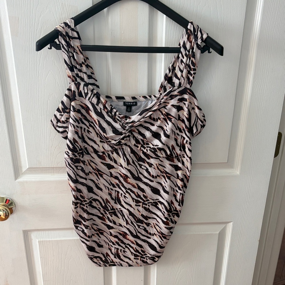 Torrid Animal Print Sleeveless Cowl Neck Top